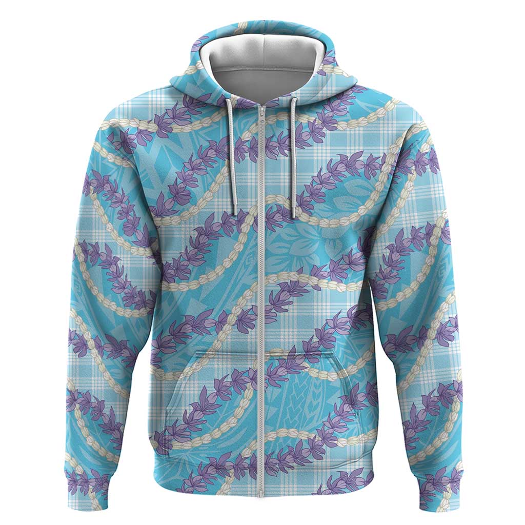 Blue Hawaii Palaka Honohono Pikake Zip Hoodie Hawaiian Orchid Lei Polynesian Pattern LT14 Zip Hoodie Blue - Polynesian Pride