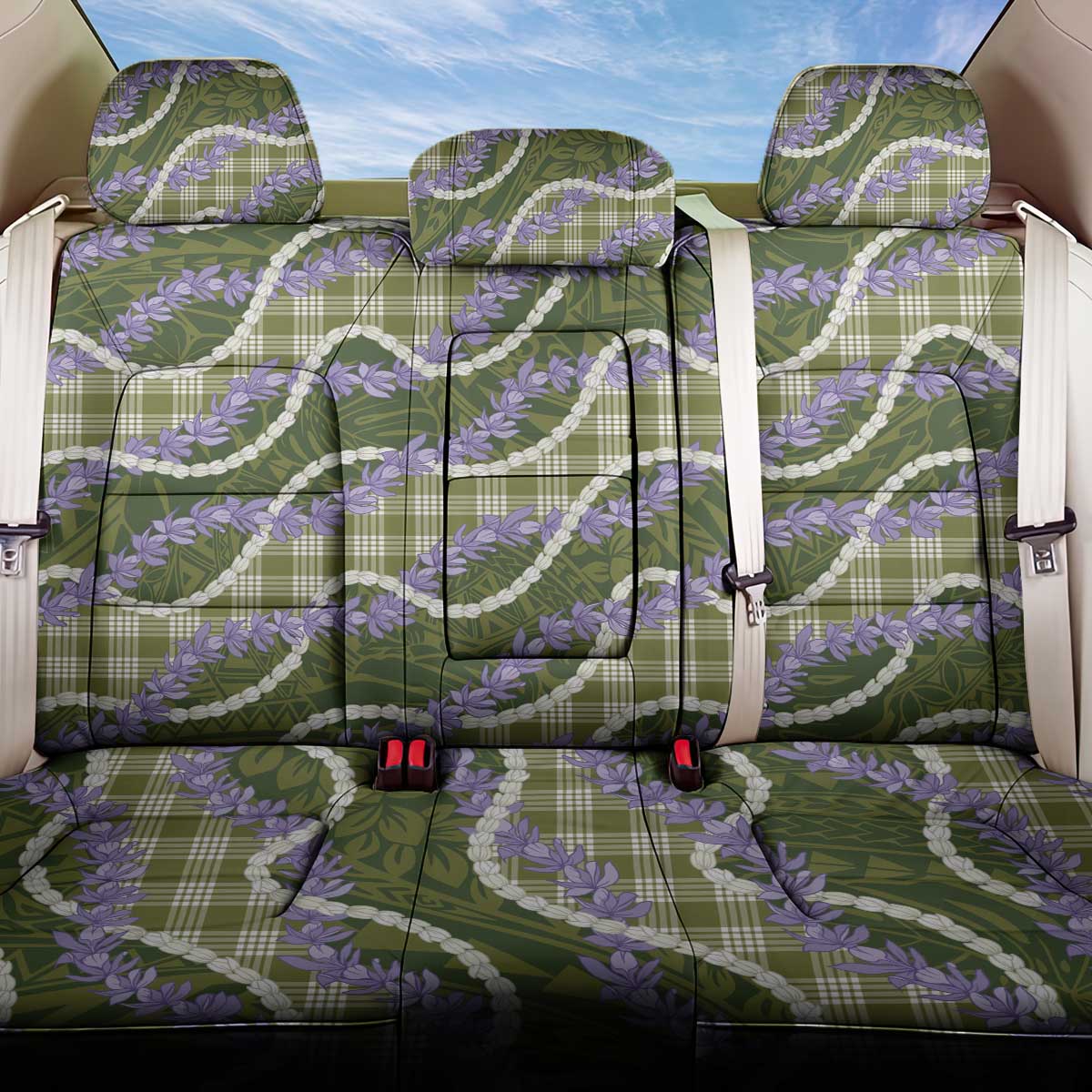 Green Hawaii Palaka Honohono Pikake Back Car Seat Cover Hawaiian Orchid Lei Polynesian Pattern LT14 One Size Green - Polynesian Pride