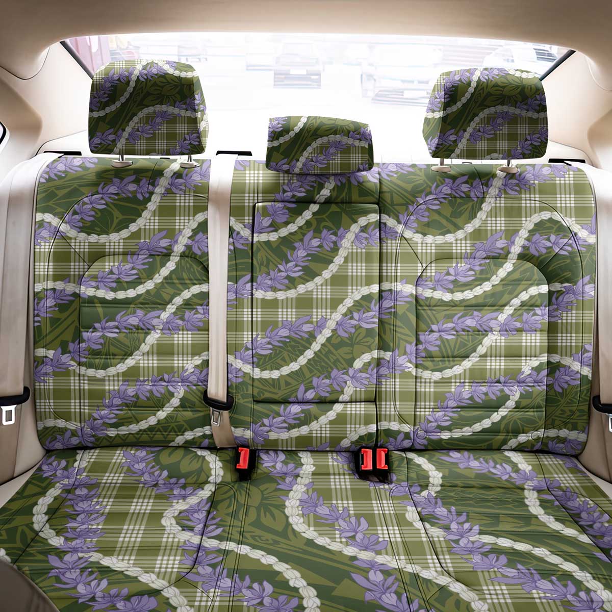 Green Hawaii Palaka Honohono Pikake Back Car Seat Cover Hawaiian Orchid Lei Polynesian Pattern LT14 - Polynesian Pride