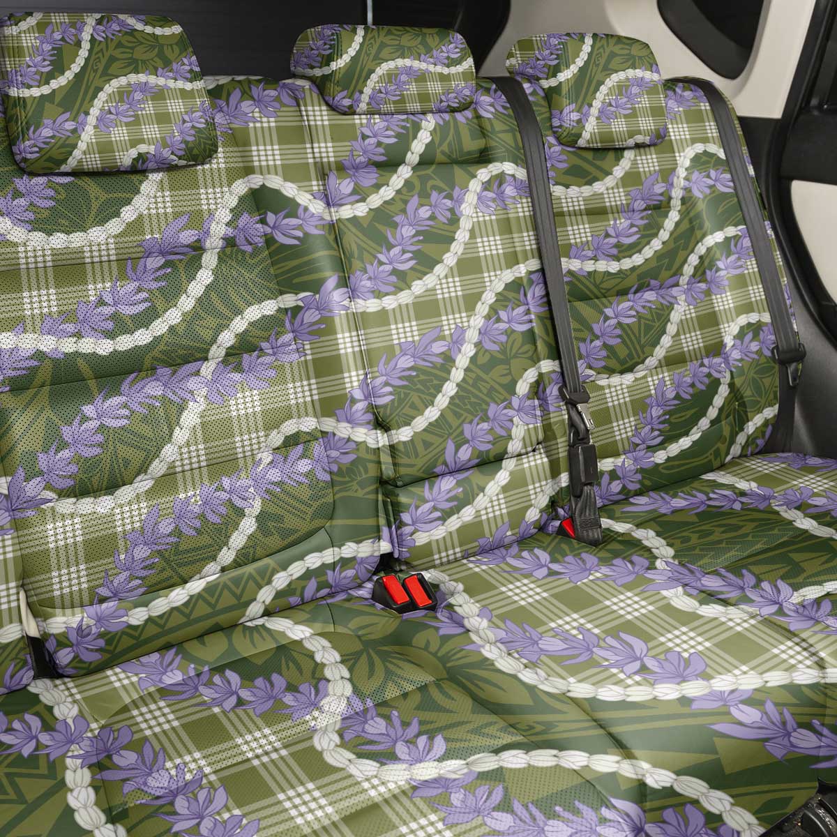Green Hawaii Palaka Honohono Pikake Back Car Seat Cover Hawaiian Orchid Lei Polynesian Pattern LT14 - Polynesian Pride