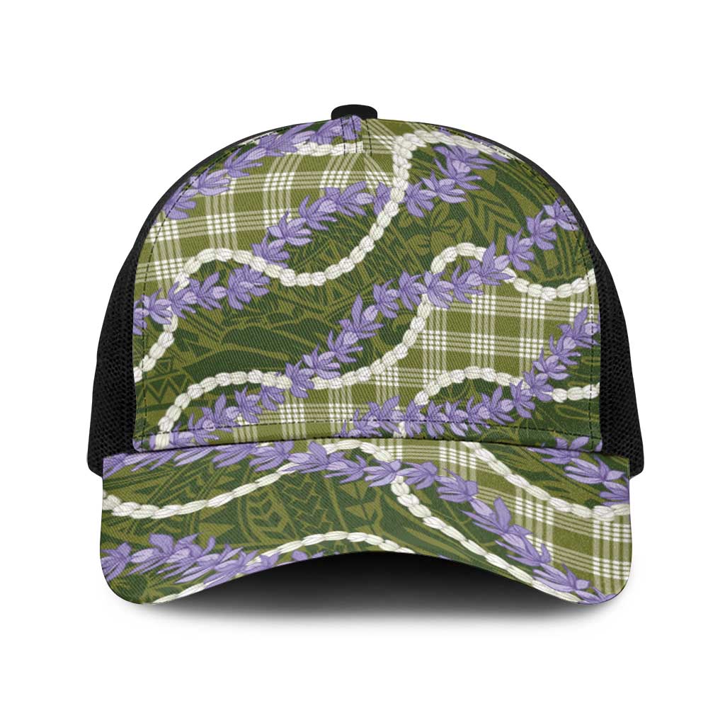 Green Hawaii Palaka Honohono Pikake Baseball Net Cap Hawaiian Orchid Lei Polynesian Pattern LT14 One Size Black Green - Polynesian Pride