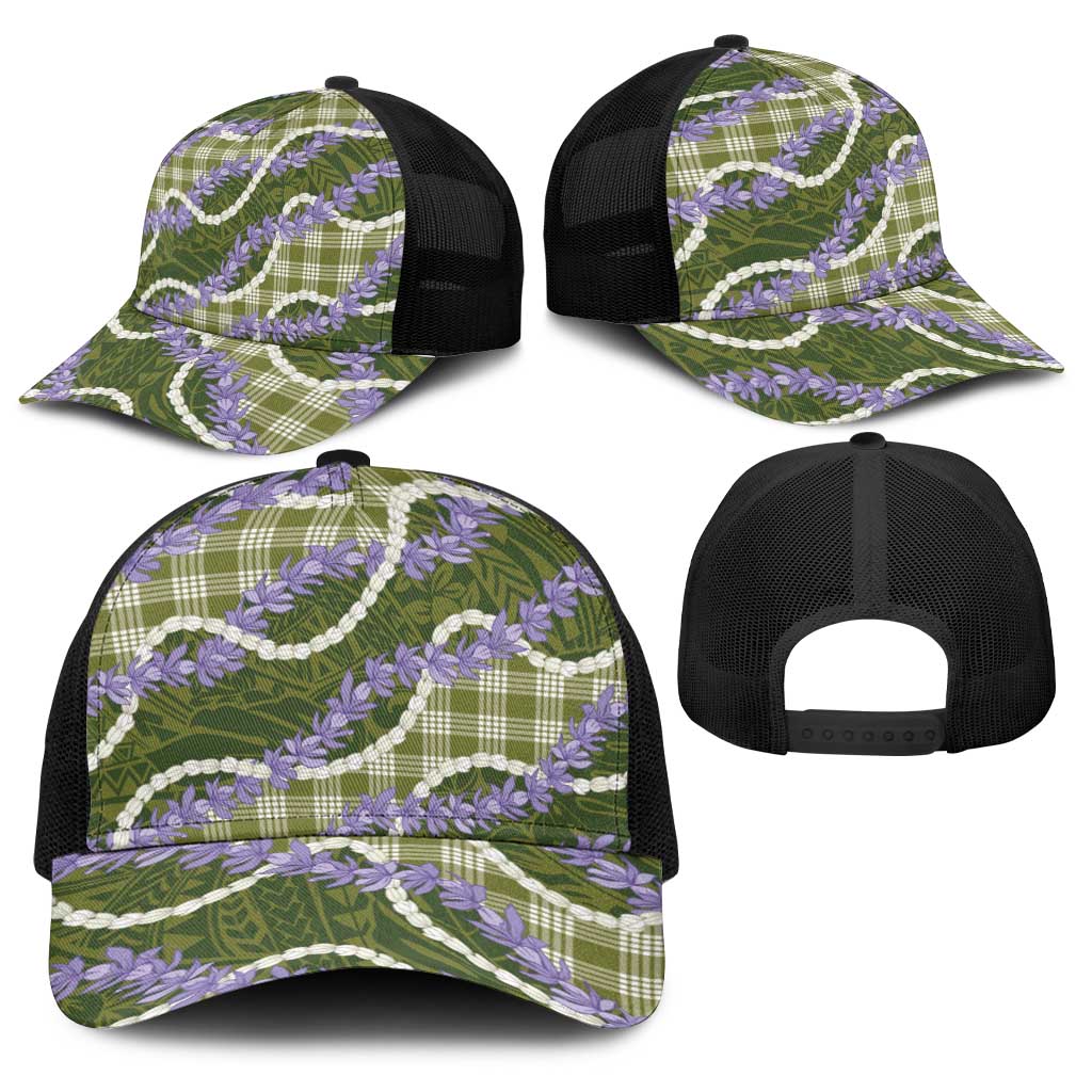Green Hawaii Palaka Honohono Pikake Baseball Net Cap Hawaiian Orchid Lei Polynesian Pattern LT14 - Polynesian Pride