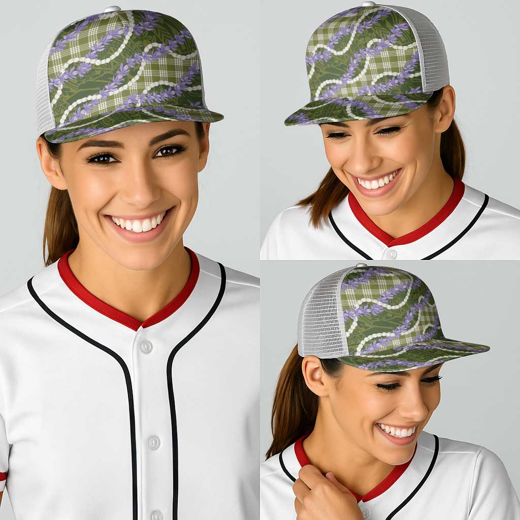 Green Hawaii Palaka Honohono Pikake Baseball Net Cap Hawaiian Orchid Lei Polynesian Pattern LT14 - Polynesian Pride