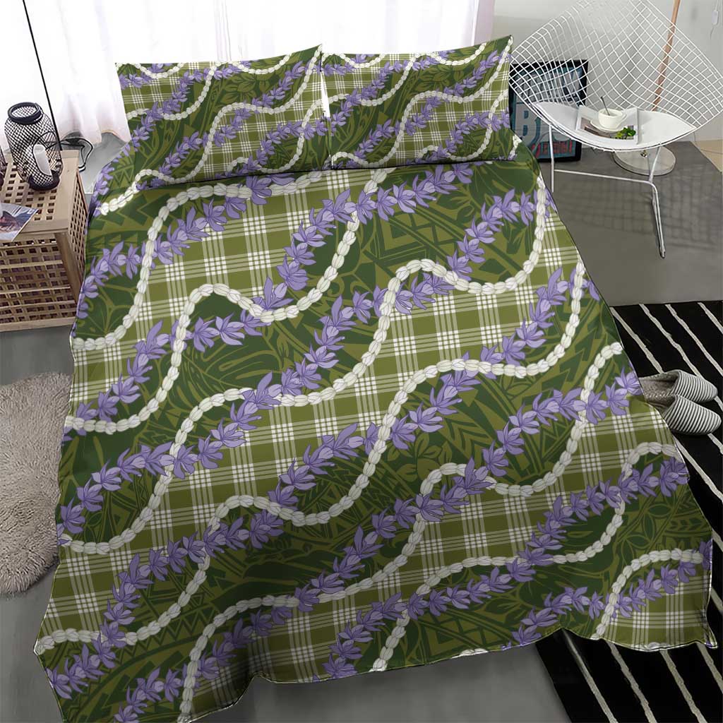 Green Hawaii Palaka Honohono Pikake Bedding Set Hawaiian Orchid Lei Polynesian Pattern LT14 - Polynesian Pride