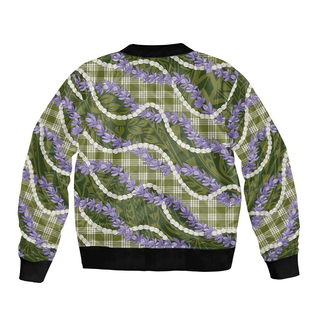 Green Hawaii Palaka Honohono Pikake Bomber Jacket Hawaiian Orchid Lei Polynesian Pattern LT14 - Polynesian Pride