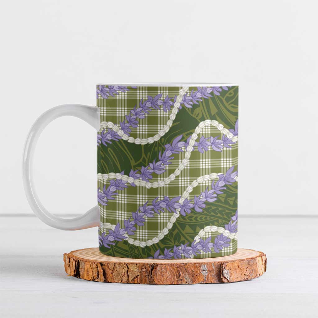 Green Hawaii Palaka Honohono Pikake Ceramic Mug Hawaiian Orchid Lei Polynesian Pattern LT14 Green - Polynesian Pride