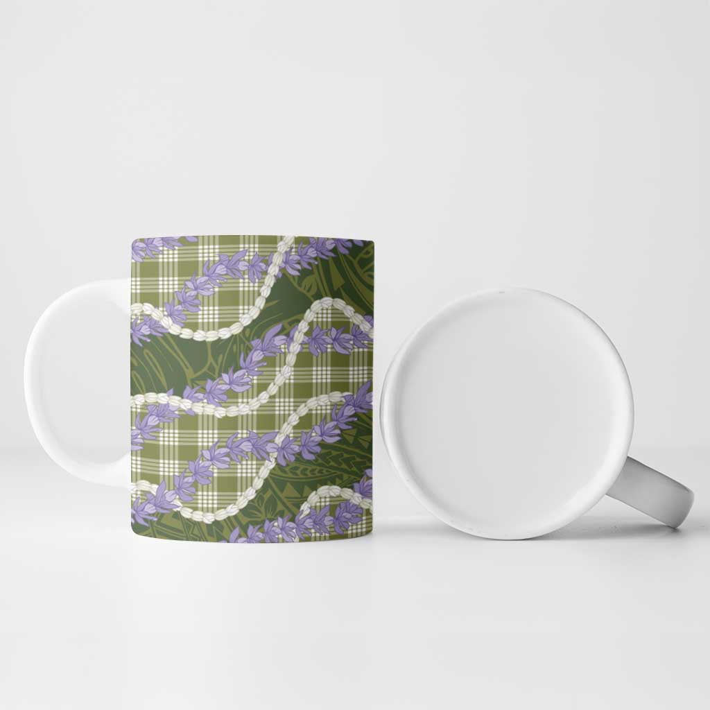 Green Hawaii Palaka Honohono Pikake Ceramic Mug Hawaiian Orchid Lei Polynesian Pattern LT14 - Polynesian Pride