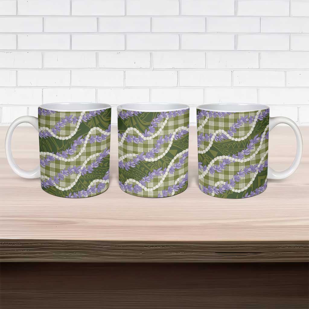 Green Hawaii Palaka Honohono Pikake Ceramic Mug Hawaiian Orchid Lei Polynesian Pattern LT14 - Polynesian Pride