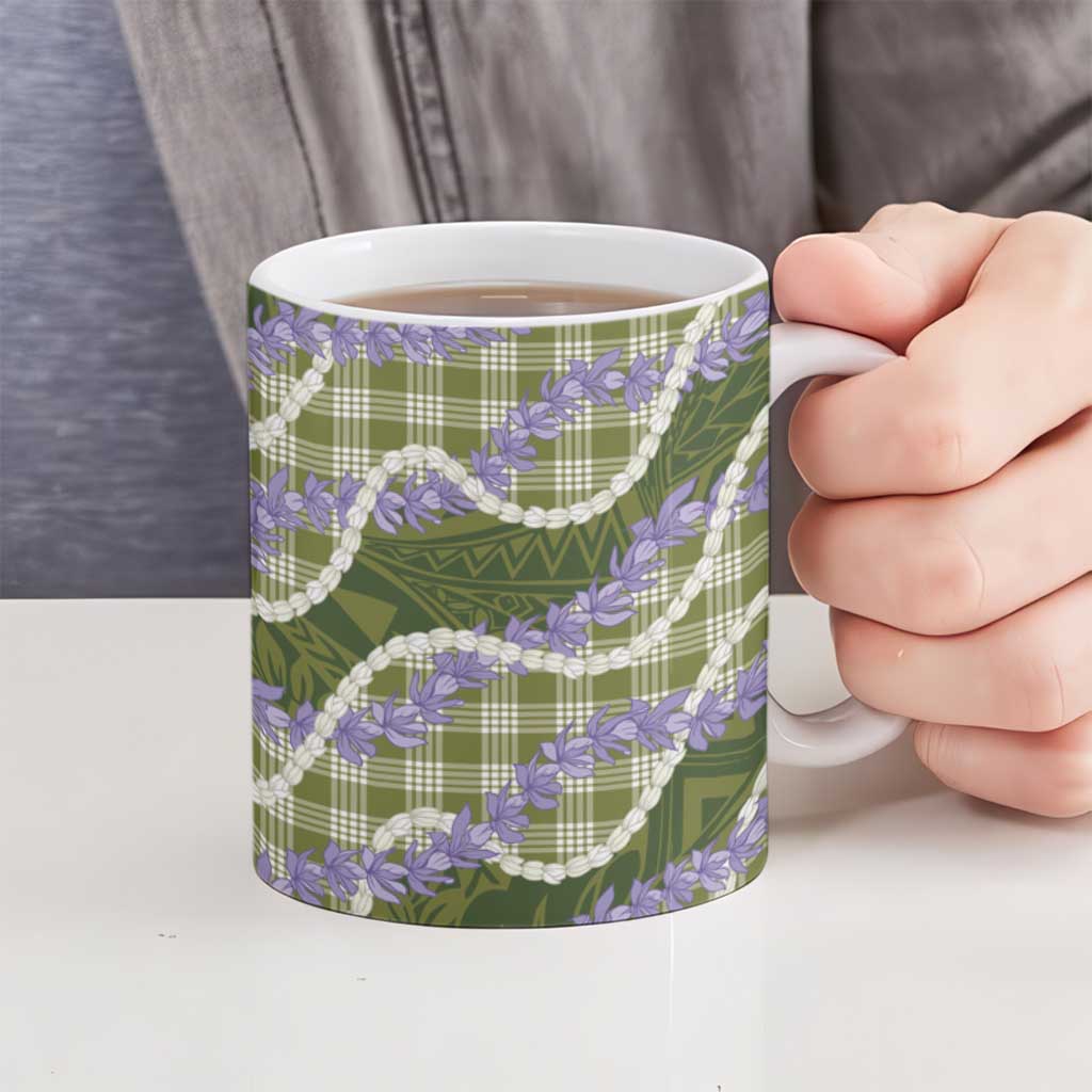 Green Hawaii Palaka Honohono Pikake Ceramic Mug Hawaiian Orchid Lei Polynesian Pattern LT14 - Polynesian Pride