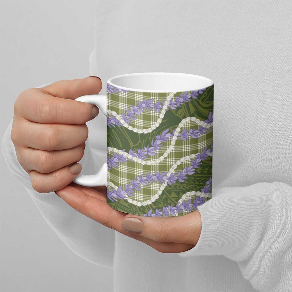 Green Hawaii Palaka Honohono Pikake Ceramic Mug Hawaiian Orchid Lei Polynesian Pattern LT14 - Polynesian Pride
