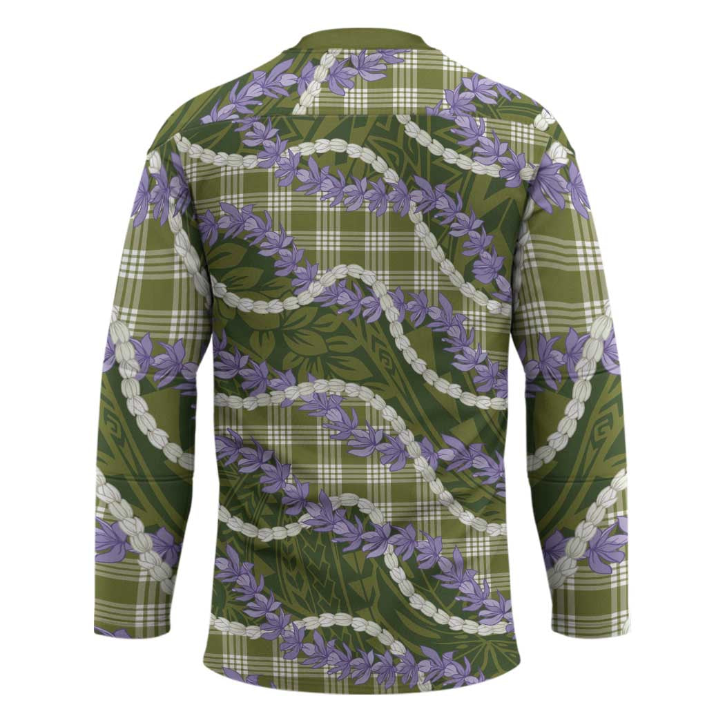 Green Hawaii Palaka Honohono Pikake Hockey Jersey Hawaiian Orchid Lei Polynesian Pattern LT14 - Polynesian Pride