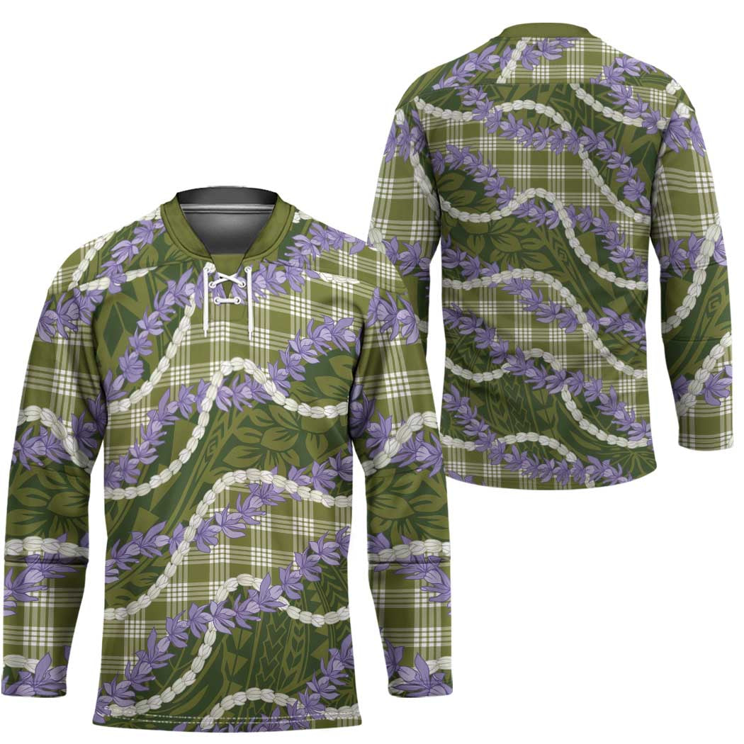 Green Hawaii Palaka Honohono Pikake Hockey Jersey Hawaiian Orchid Lei Polynesian Pattern LT14 - Polynesian Pride