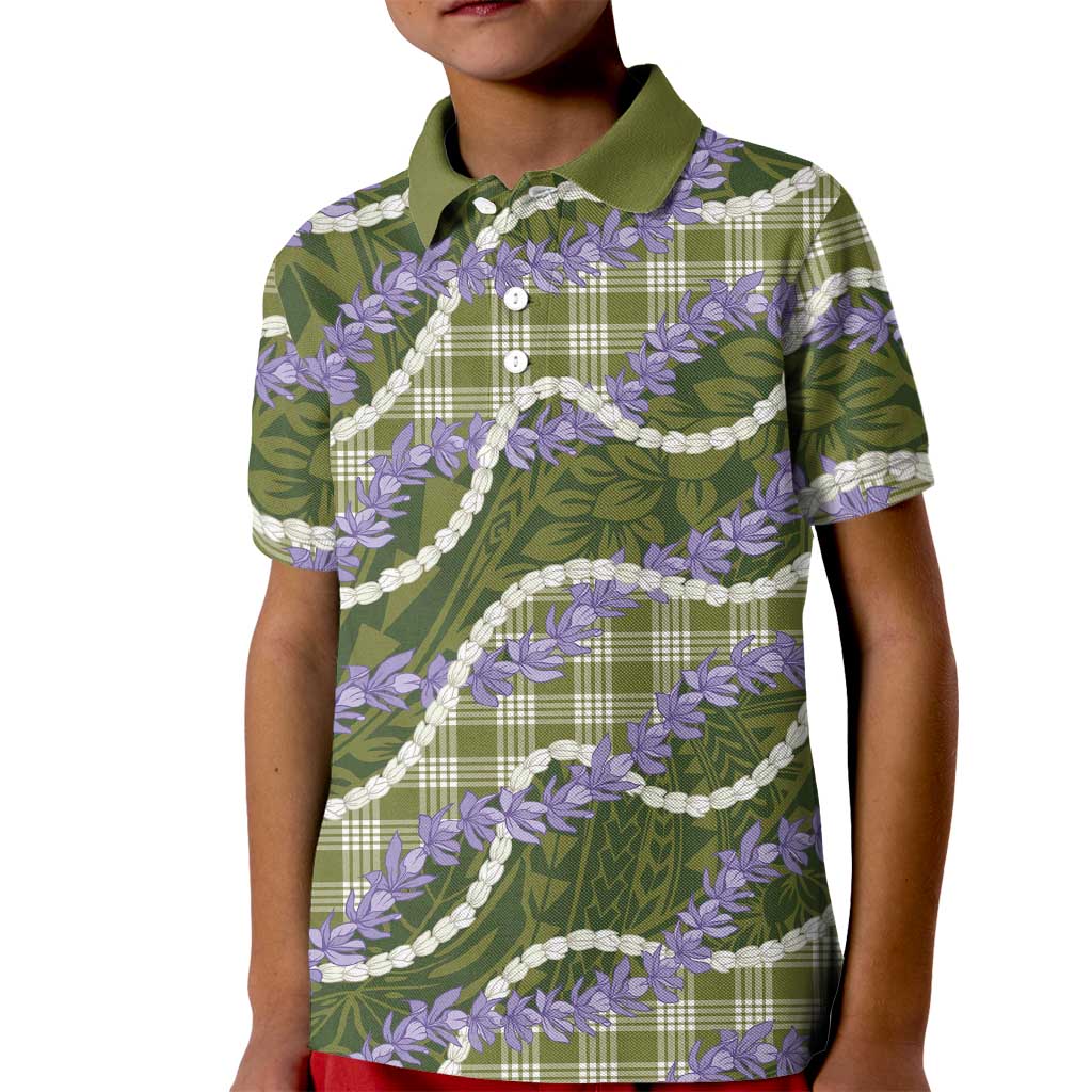 Green Hawaii Palaka Honohono Pikake Kid Polo Shirt Hawaiian Orchid Lei Polynesian Pattern LT14 Kid Green - Polynesian Pride