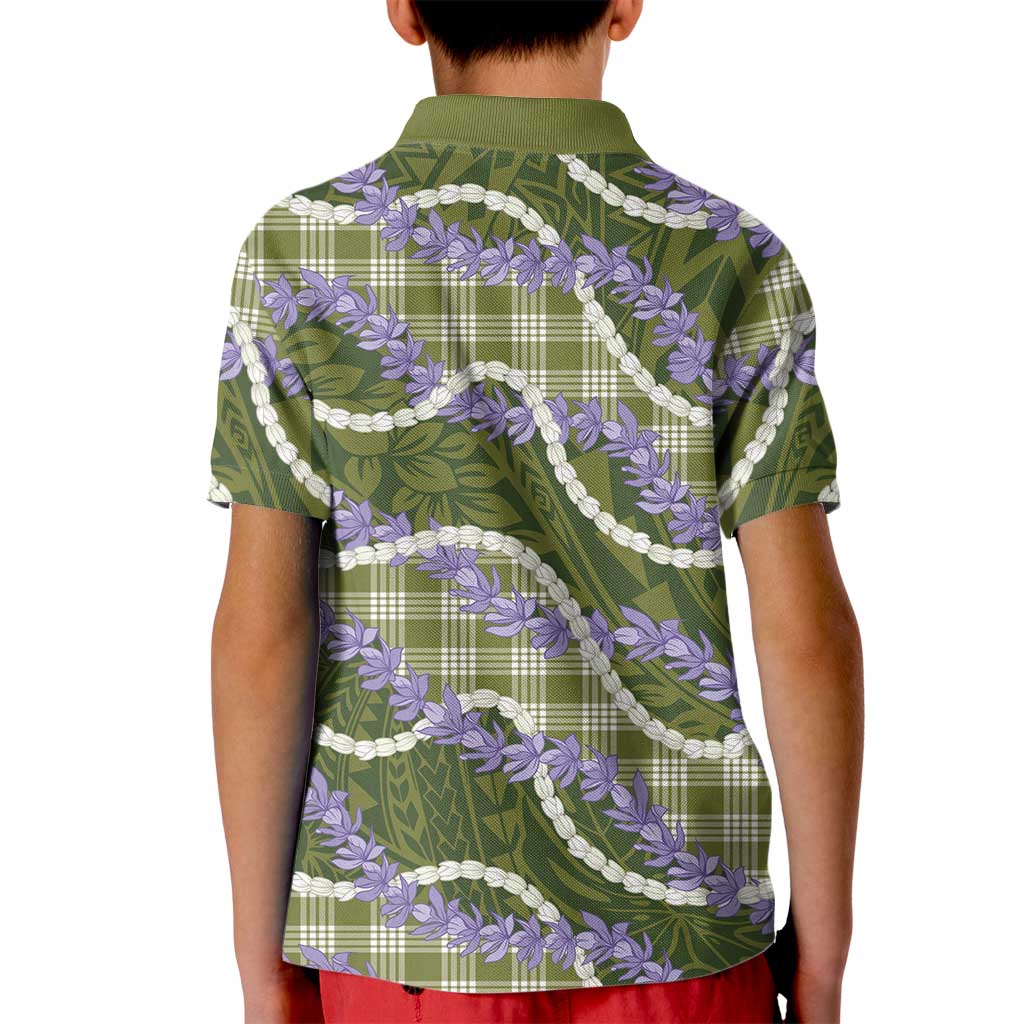 Green Hawaii Palaka Honohono Pikake Kid Polo Shirt Hawaiian Orchid Lei Polynesian Pattern LT14 - Polynesian Pride
