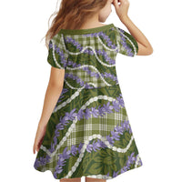 Green Hawaii Palaka Honohono Pikake Kid Short Sleeve Dress Hawaiian Orchid Lei Polynesian Pattern LT14 - Polynesian Pride