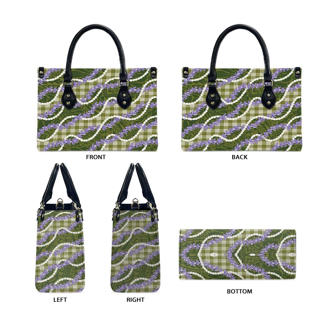 Green Hawaii Palaka Honohono Pikake Leather Bag Hawaiian Orchid Lei Polynesian Pattern LT14 - Polynesian Pride