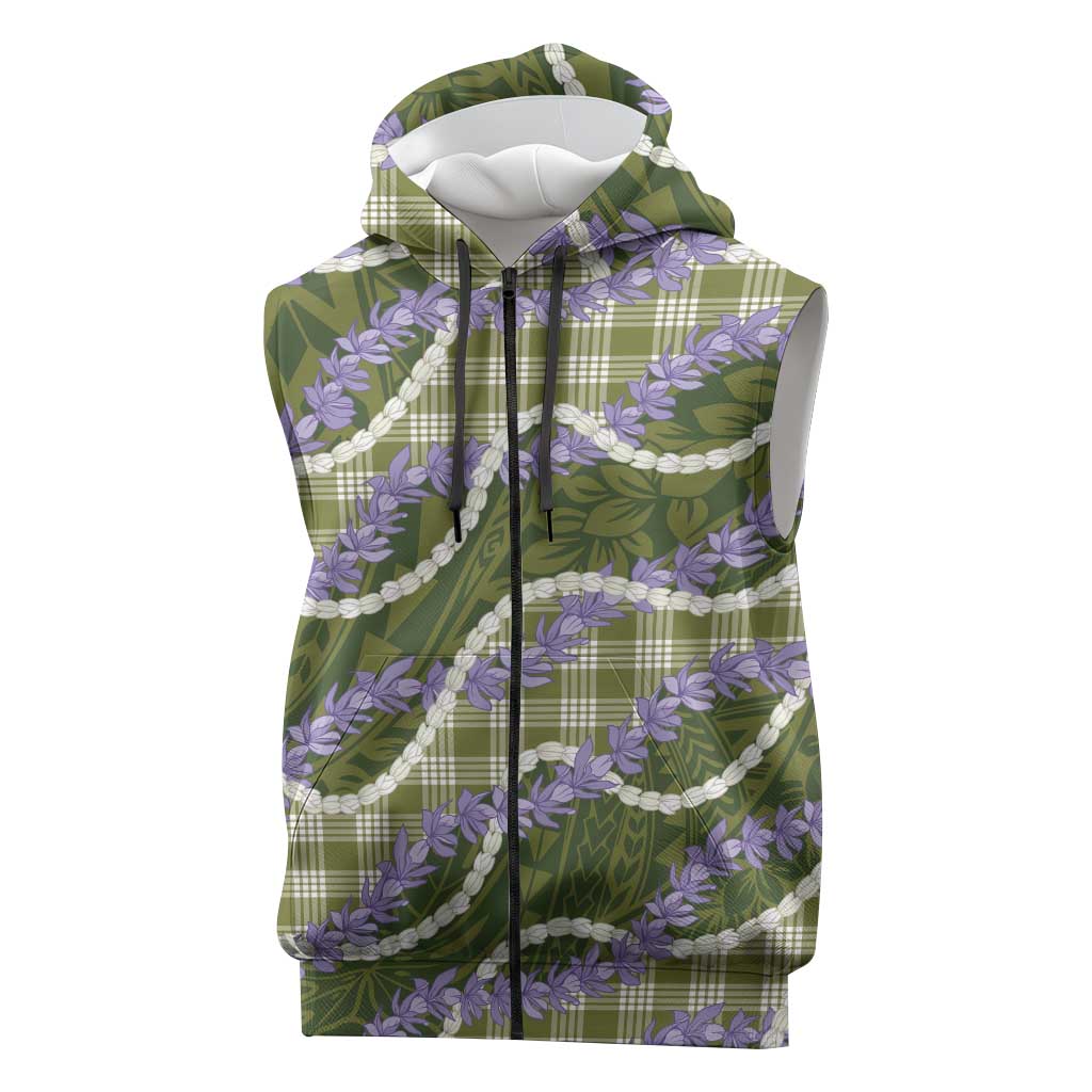 Green Hawaii Palaka Honohono Pikake Sleeveless Zip Hoodie Hawaiian Orchid Lei Polynesian Pattern LT14 Green - Polynesian Pride