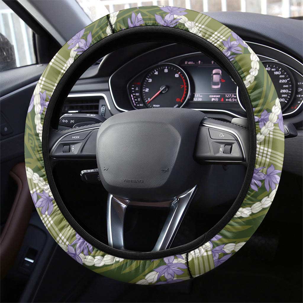 Green Hawaii Palaka Honohono Pikake Steering Wheel Cover Hawaiian Orchid Lei Polynesian Pattern LT14 - Polynesian Pride