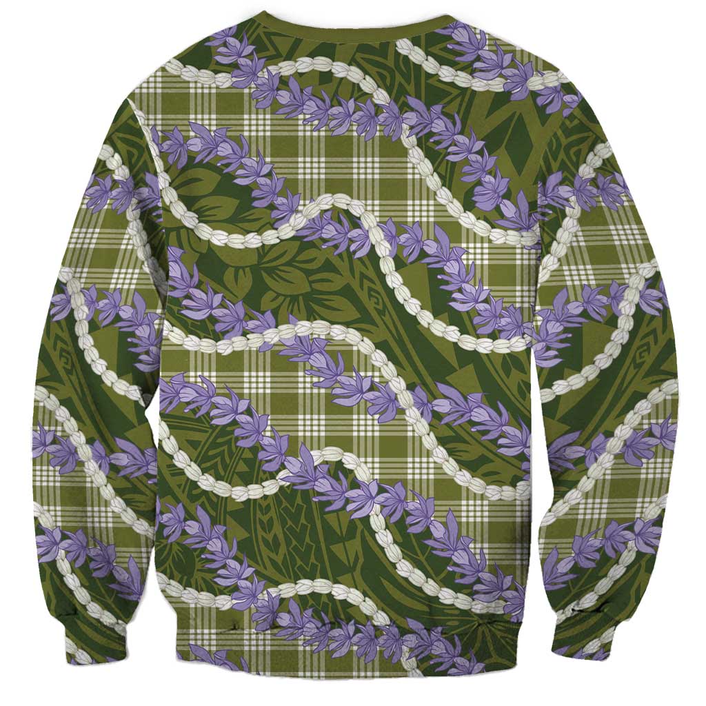 Green Hawaii Palaka Honohono Pikake Sweatshirt Hawaiian Orchid Lei Polynesian Pattern LT14 - Polynesian Pride