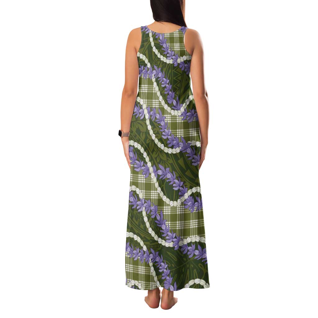Green Hawaii Palaka Honohono Pikake Tank Maxi Dress Hawaiian Orchid Lei Polynesian Pattern LT14 - Polynesian Pride