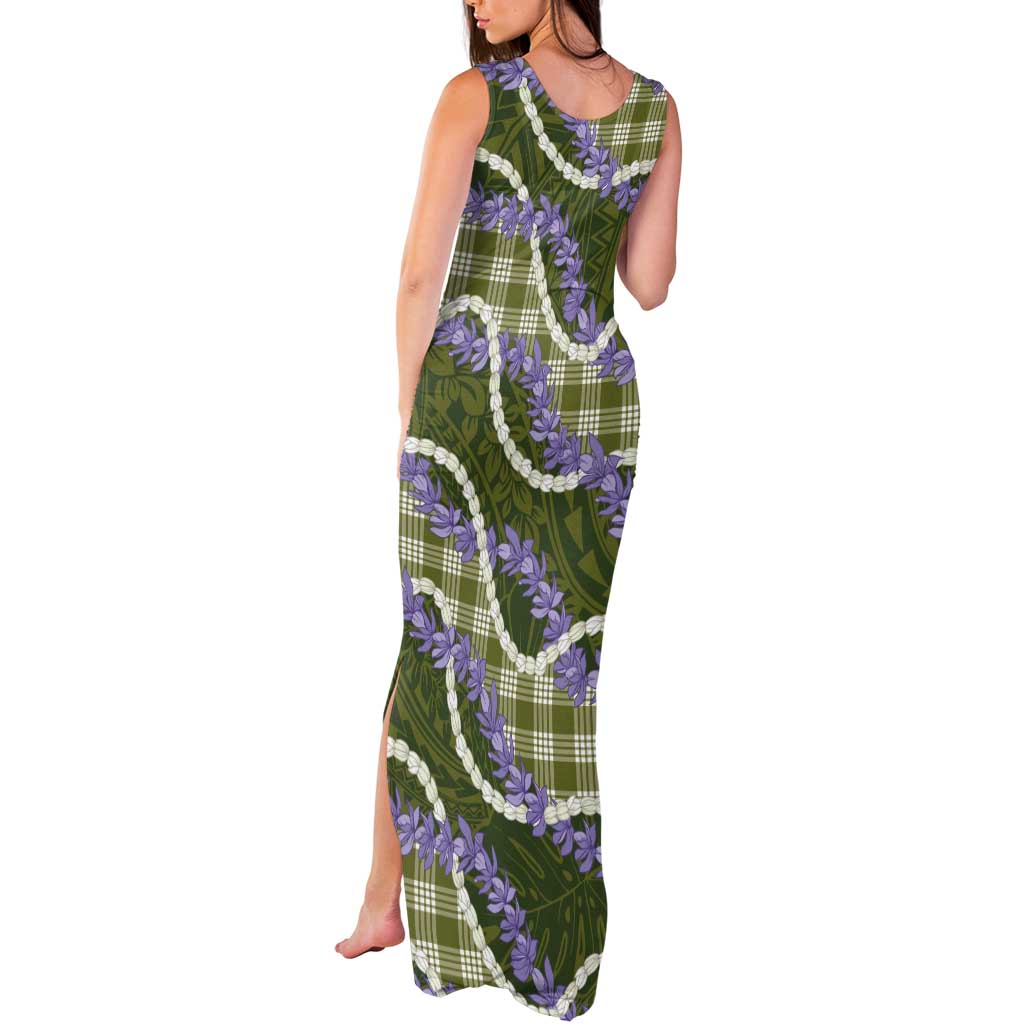 Green Hawaii Palaka Honohono Pikake Tank Maxi Dress Hawaiian Orchid Lei Polynesian Pattern LT14 - Polynesian Pride