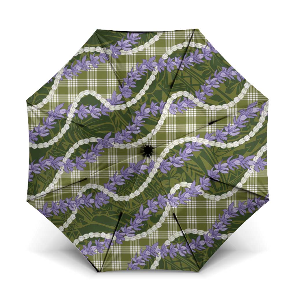 Green Hawaii Palaka Honohono Pikake Umbrella Hawaiian Orchid Lei Polynesian Pattern LT14 One Size Folded 11.42 inch Opened Diameter 37.4 inch Green - Polynesian Pride