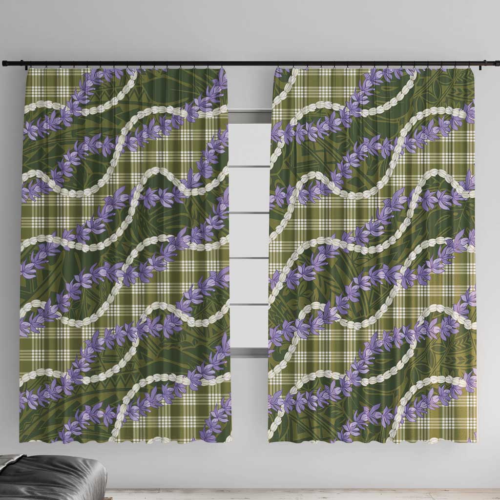 Green Hawaii Palaka Honohono Pikake Window Curtain Hawaiian Orchid Lei Polynesian Pattern LT14 With Hooks Green - Polynesian Pride