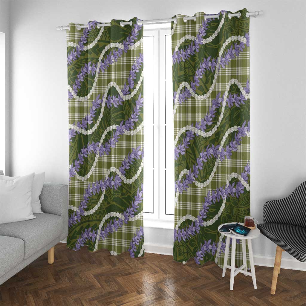 Green Hawaii Palaka Honohono Pikake Window Curtain Hawaiian Orchid Lei Polynesian Pattern LT14 With Grommets Green - Polynesian Pride