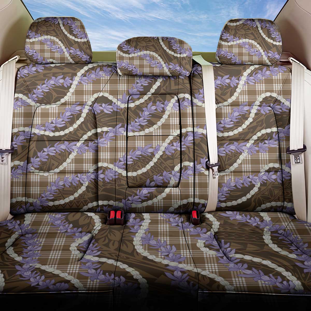 Brown Hawaii Palaka Honohono Pikake Back Car Seat Cover Hawaiian Orchid Lei Polynesian Pattern LT14 One Size Brown - Polynesian Pride