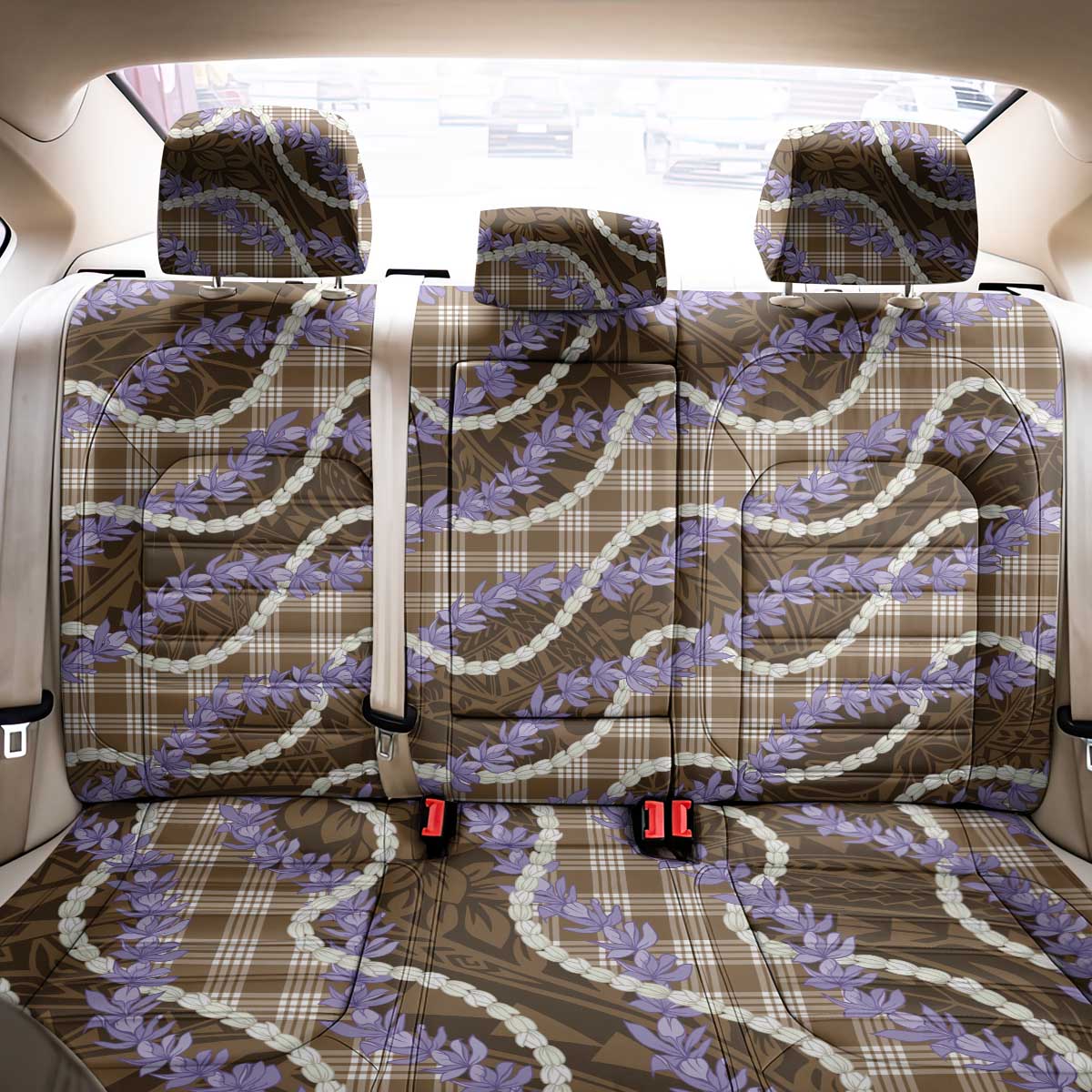 Brown Hawaii Palaka Honohono Pikake Back Car Seat Cover Hawaiian Orchid Lei Polynesian Pattern LT14 - Polynesian Pride