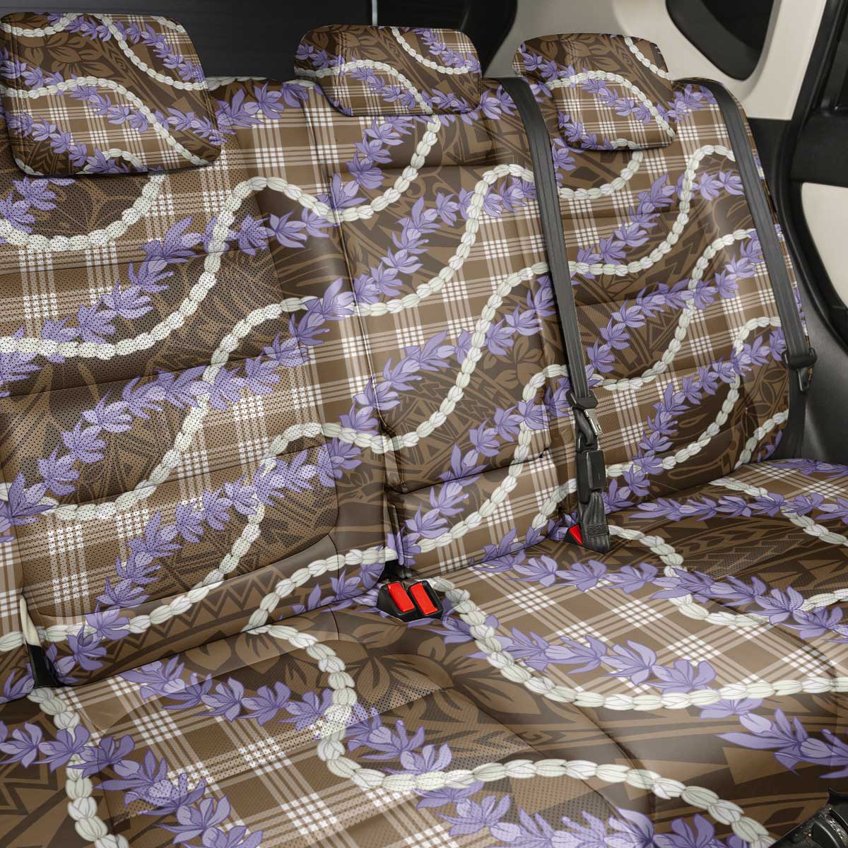 Brown Hawaii Palaka Honohono Pikake Back Car Seat Cover Hawaiian Orchid Lei Polynesian Pattern LT14 - Polynesian Pride