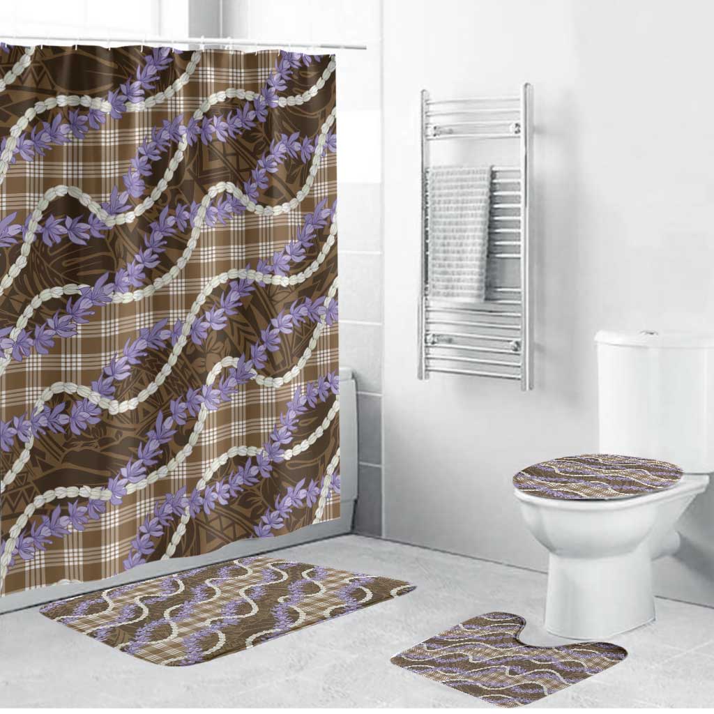 Brown Hawaii Palaka Honohono Pikake Bathroom Set Hawaiian Orchid Lei Polynesian Pattern LT14 Bathroom Set (4 pcs) Brown - Polynesian Pride