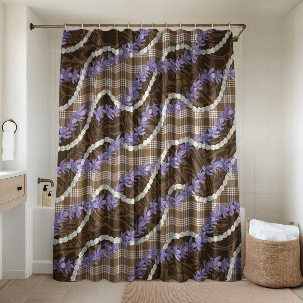Brown Hawaii Palaka Honohono Pikake Bathroom Set Hawaiian Orchid Lei Polynesian Pattern LT14 Shower Curtain Only Brown - Polynesian Pride