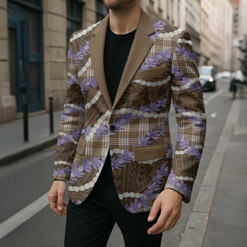 Brown Hawaii Palaka Honohono Pikake Blazer Hawaiian Orchid Lei Polynesian Pattern LT14 - Polynesian Pride