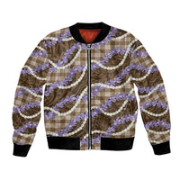 Brown Hawaii Palaka Honohono Pikake Bomber Jacket Hawaiian Orchid Lei Polynesian Pattern LT14 Unisex Brown - Polynesian Pride