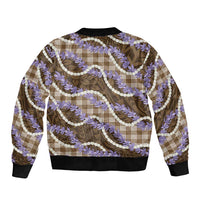 Brown Hawaii Palaka Honohono Pikake Bomber Jacket Hawaiian Orchid Lei Polynesian Pattern LT14 - Polynesian Pride