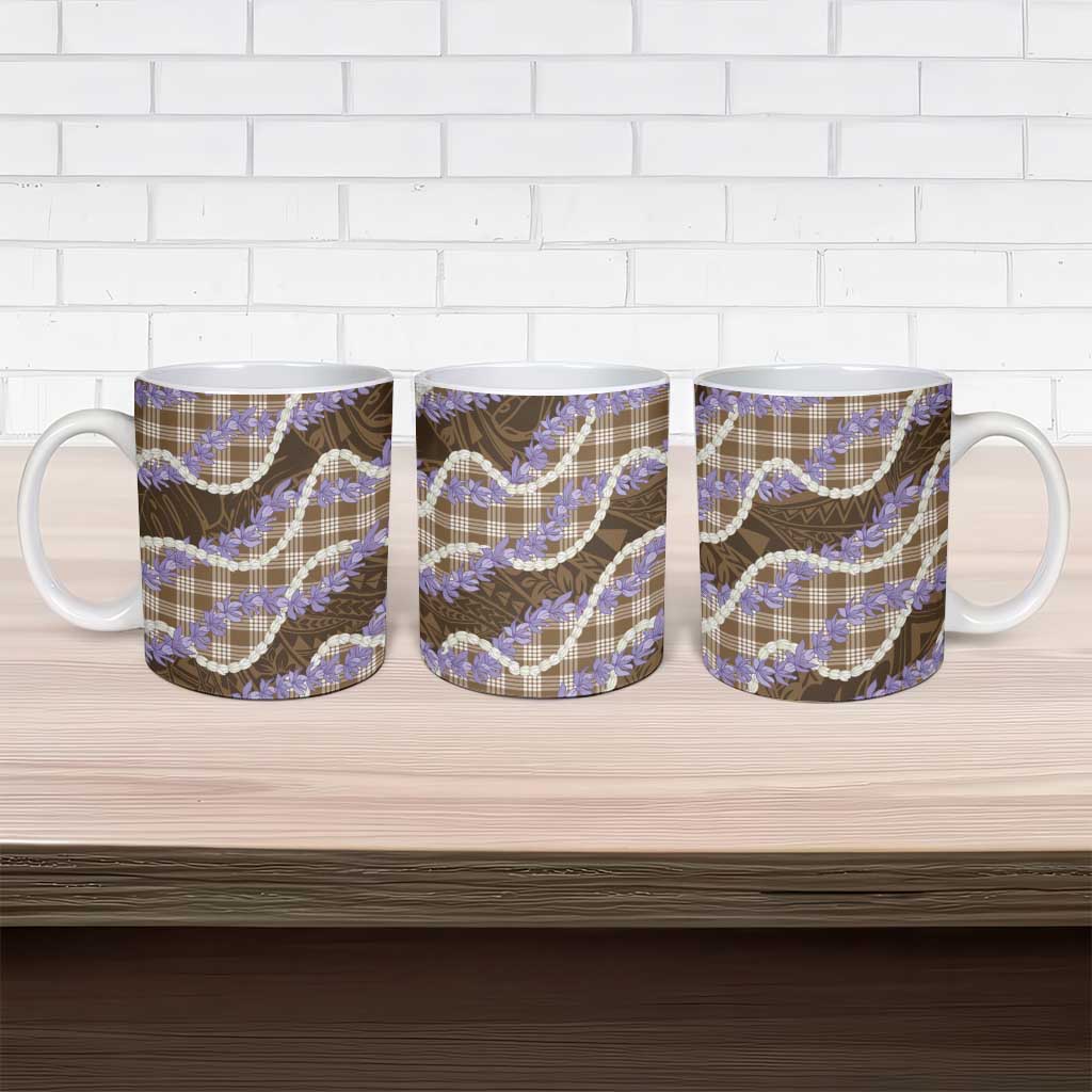Brown Hawaii Palaka Honohono Pikake Ceramic Mug Hawaiian Orchid Lei Polynesian Pattern LT14 - Polynesian Pride