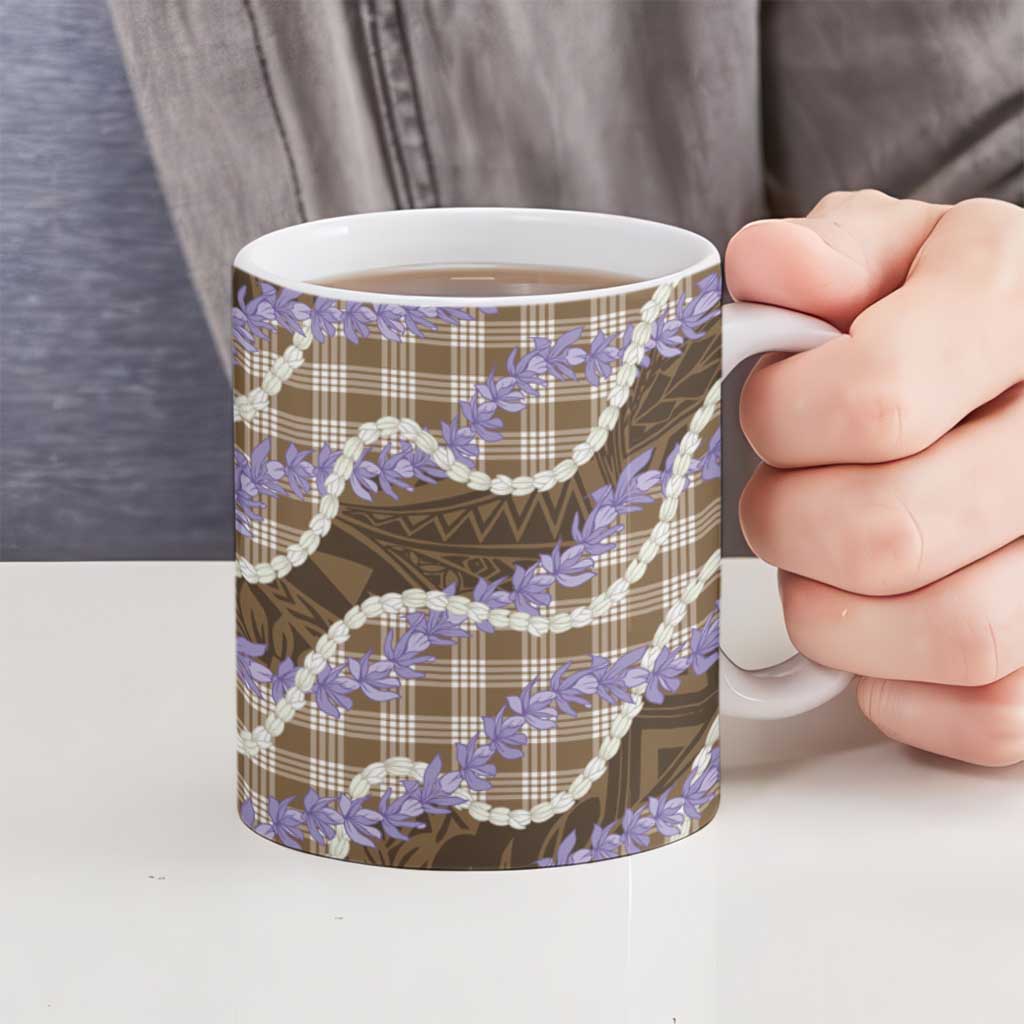 Brown Hawaii Palaka Honohono Pikake Ceramic Mug Hawaiian Orchid Lei Polynesian Pattern LT14 - Polynesian Pride