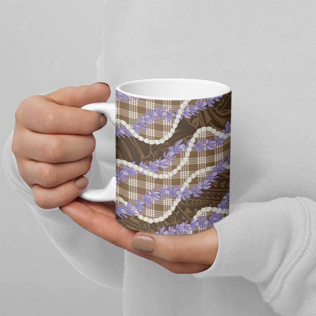 Brown Hawaii Palaka Honohono Pikake Ceramic Mug Hawaiian Orchid Lei Polynesian Pattern LT14 - Polynesian Pride