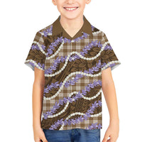 Brown Hawaii Palaka Honohono Pikake Kid Hawaiian Shirt Hawaiian Orchid Lei Polynesian Pattern LT14 Kid Brown - Polynesian Pride