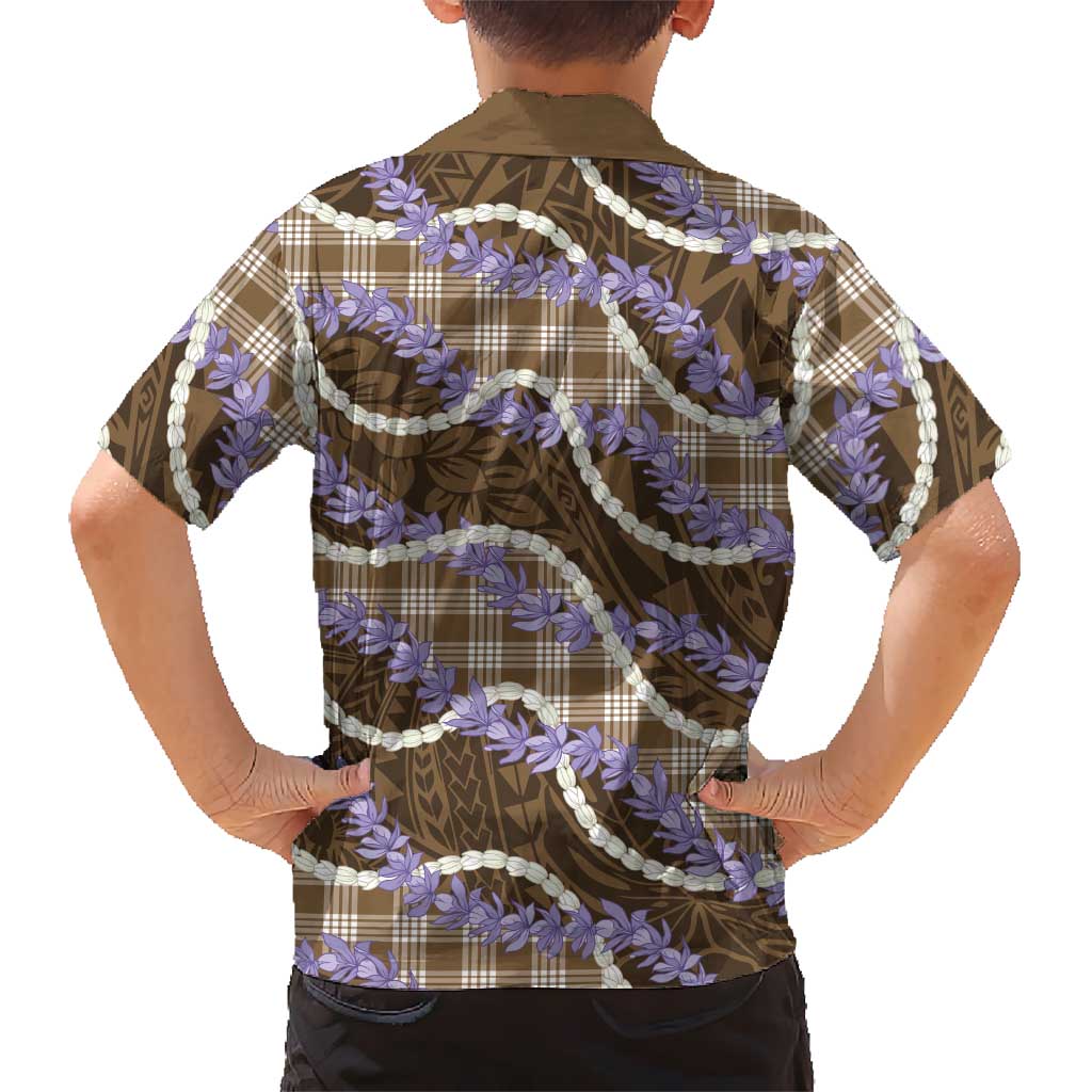 Brown Hawaii Palaka Honohono Pikake Kid Hawaiian Shirt Hawaiian Orchid Lei Polynesian Pattern LT14 - Polynesian Pride