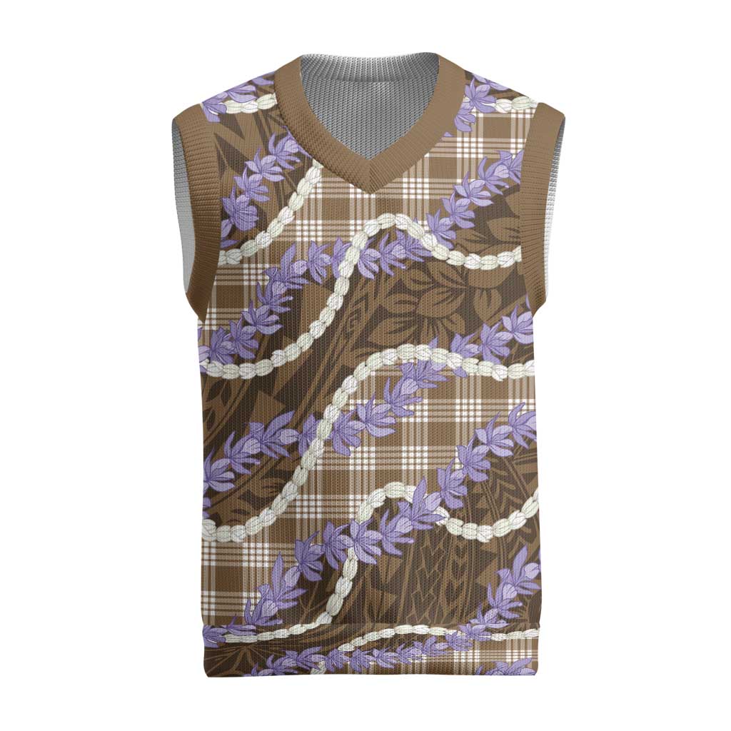 Brown Hawaii Palaka Honohono Pikake Christmas Knitted V-Neck Vest Hawaiian Orchid Lei Polynesian Pattern LT14 Brown - Polynesian Pride