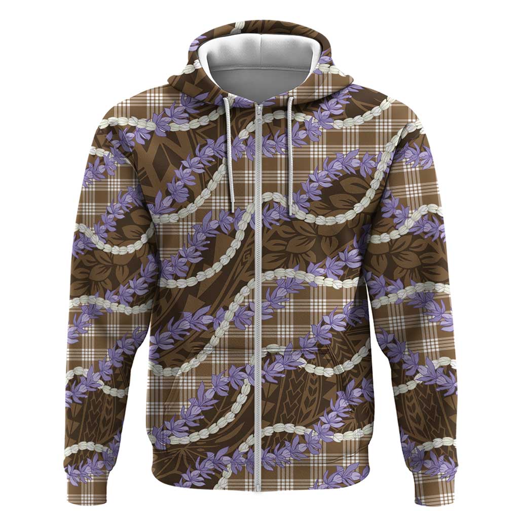 Brown Hawaii Palaka Honohono Pikake Zip Hoodie Hawaiian Orchid Lei Polynesian Pattern LT14 Zip Hoodie Brown - Polynesian Pride