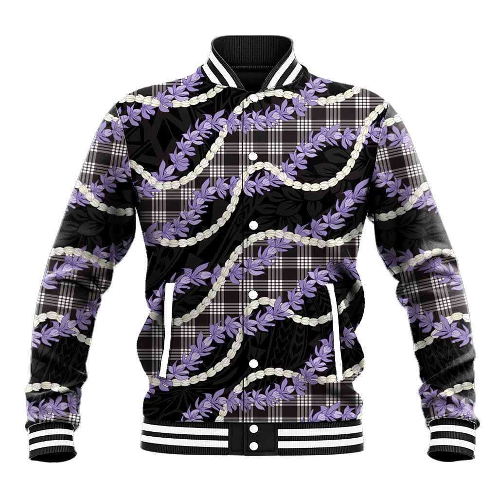 Black Hawaii Palaka Honohono Pikake Baseball Jacket Hawaiian Orchid Lei Polynesian Pattern LT14 Unisex Black - Polynesian Pride