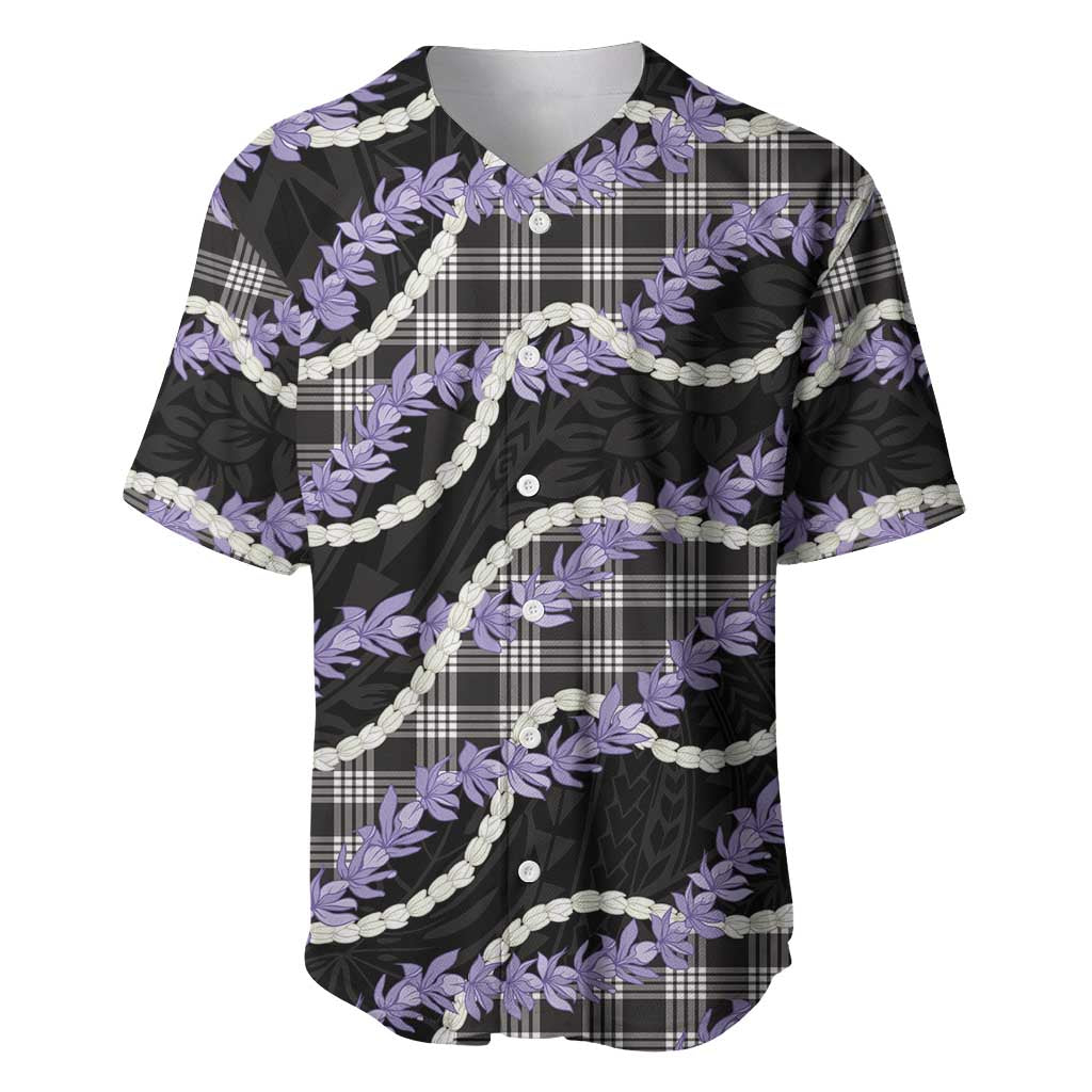 Black Hawaii Palaka Honohono Pikake Baseball Jersey Hawaiian Orchid Lei Polynesian Pattern LT14 Black - Polynesian Pride