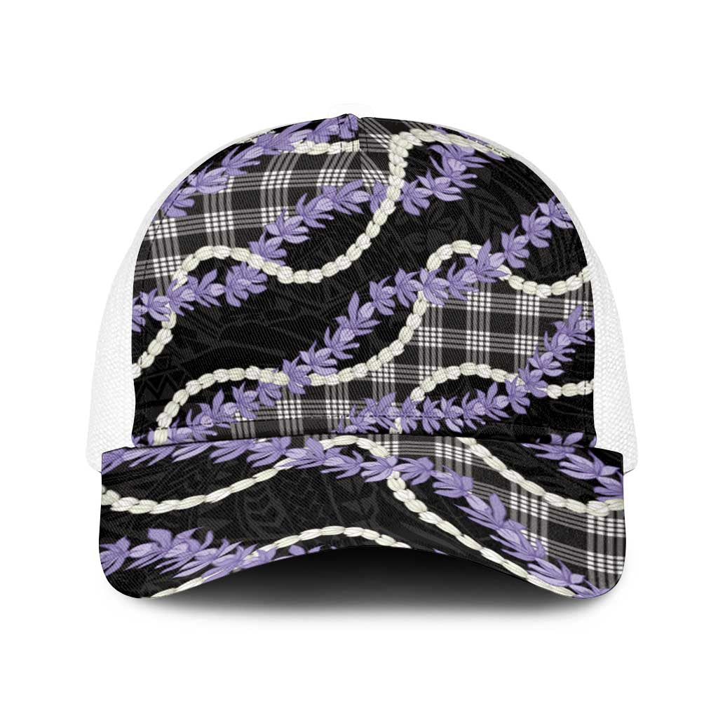Black Hawaii Palaka Honohono Pikake Baseball Net Cap Hawaiian Orchid Lei Polynesian Pattern LT14 One Size White Black - Polynesian Pride