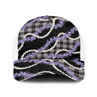 Black Hawaii Palaka Honohono Pikake Baseball Net Cap Hawaiian Orchid Lei Polynesian Pattern LT14 One Size White Black - Polynesian Pride