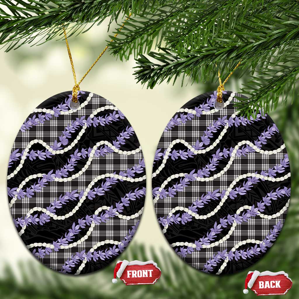 Black Hawaii Palaka Honohono Pikake Ceramic Ornament Hawaiian Orchid Lei Polynesian Pattern LT14 Oval Black - Polynesian Pride