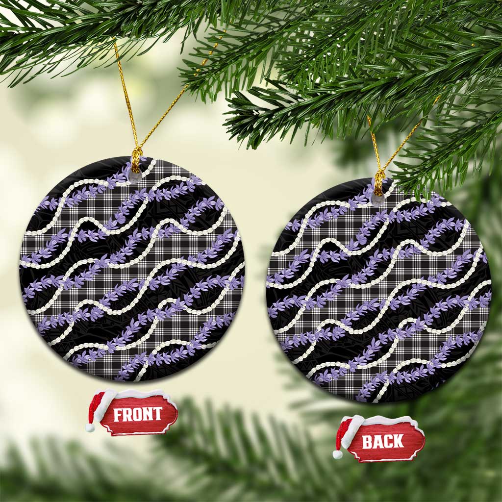 Black Hawaii Palaka Honohono Pikake Ceramic Ornament Hawaiian Orchid Lei Polynesian Pattern LT14 Circle Black - Polynesian Pride