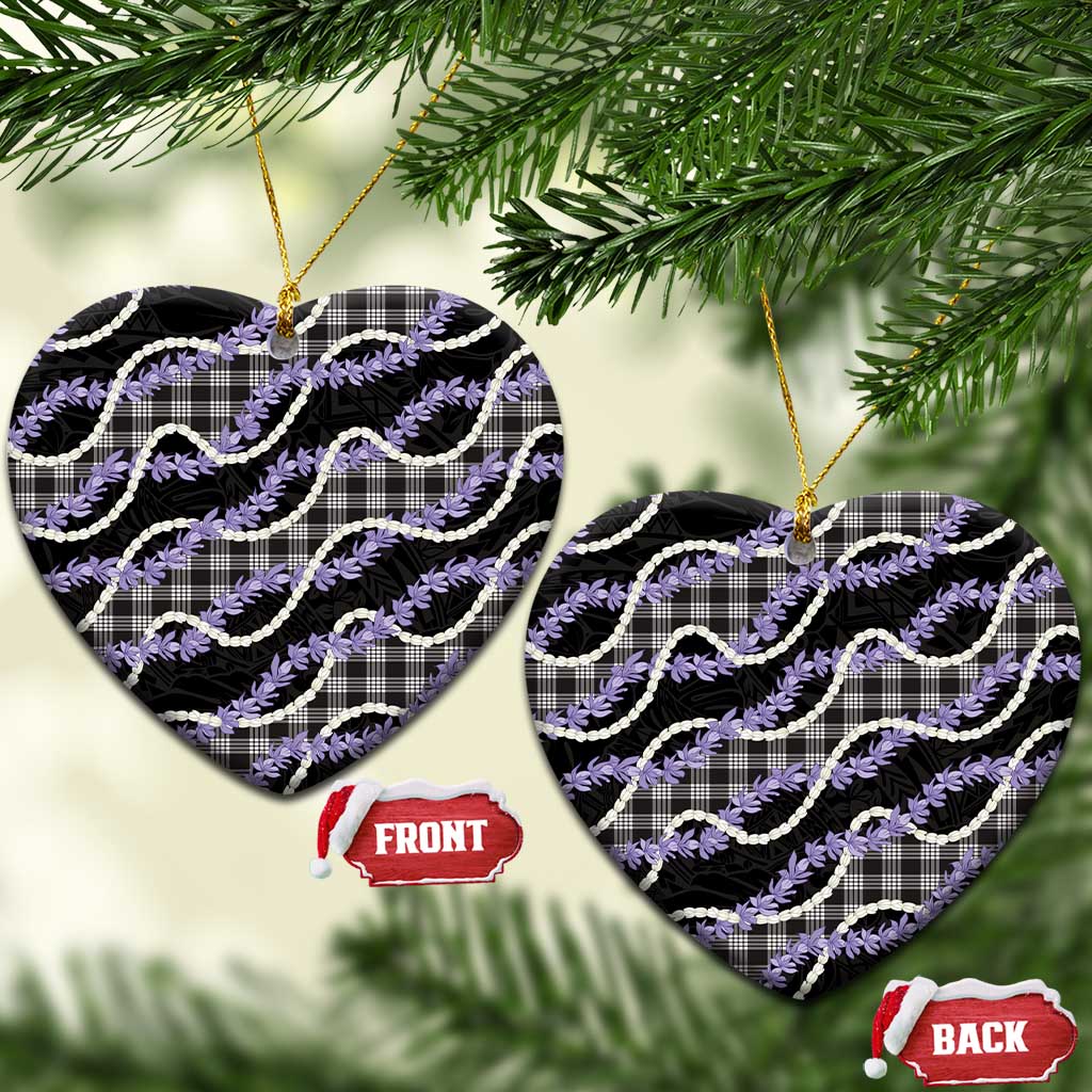 Black Hawaii Palaka Honohono Pikake Ceramic Ornament Hawaiian Orchid Lei Polynesian Pattern LT14 Heart Black - Polynesian Pride